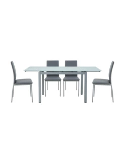 SET PRANZO BELLAHOME "MINORCA" GRIGIO CON TAVOLO ESTENSIBILE IN VETRO 4 SEDUTE